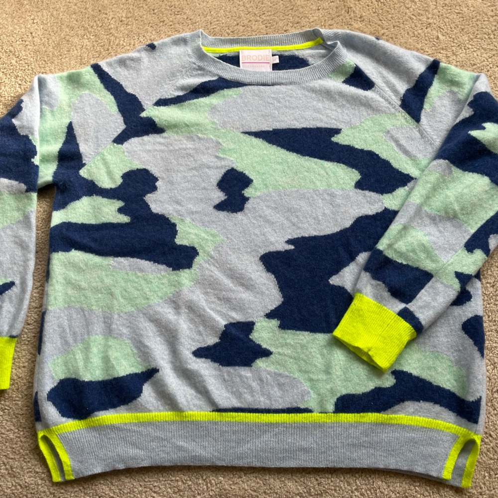 Brodie Blue Camouflage Cashmere Women’s Sweater Size Large